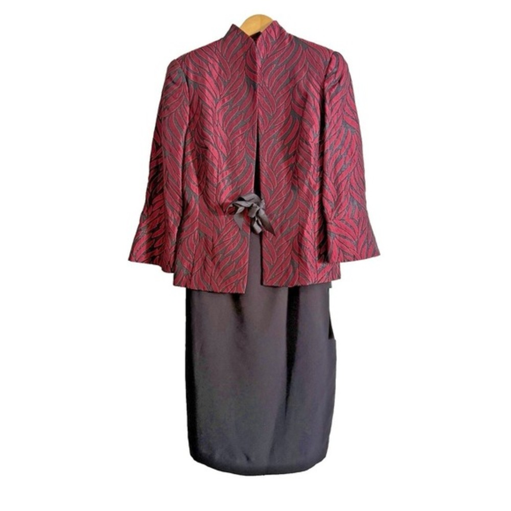 NEW Maggy London Dress 2 Pc Set Womens 8 Sheath‎ Dress Red Black Jacquard Jacket